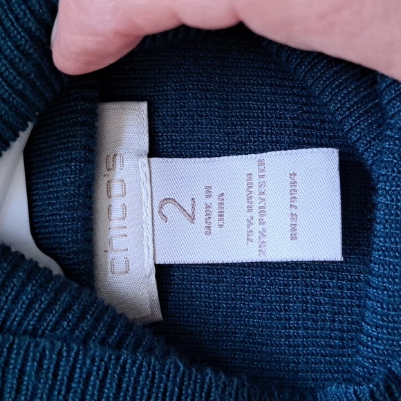 Chicos Beautiful Teal Color Turtleneck Sweater Sz2 fits M-L EUC - Picture 6 of 6